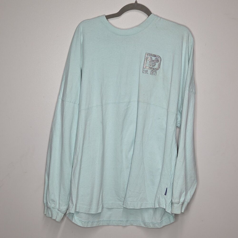 Disney World Spirit Jersey XL Mint Green Silver Glitter Shimmer Puff Print Shirt